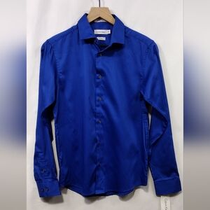 Calvin Klein Royal Blue Dress Shirt Mens 16 Office Career Business Casual Retro